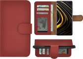 Xiaomi Poco M3 Hoesje - Bookcase - Portemonnee Hoes Echt leer Wallet case Rood