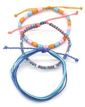 Set Armbanden - 3 Stuks - Lengte Verstelbaar - Blauw Multi