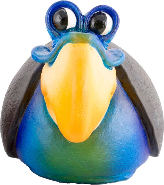Crazy Clay Comix Cartoon - oiseau - Pélican - Jeff - bleu - statue solide unique peinte à la main en terre cuite