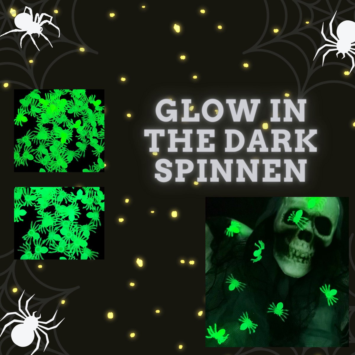 Afbeelding van product Akyol  nep spinnen - glow in the dark spinnen -50 stuks -spinnen glow in the dark -nep spinnen glow in the dark -lichtgevende spinnen-sinterklaas cadeau spinnen - versiering - halloween - griezel - ke