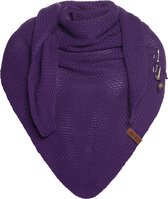 Knit Factory Coco Gebreide Omslagdoek - Driehoek Sjaal Dames - Dames sjaal - Wintersjaal - Stola - Wollen sjaal - Paarse sjaal - Purple - 190x85 cm - Inclusief sierspeld