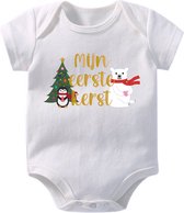 Hospitrix Baby Rompertje met Tekst "Mijn Eerste Kerst" | Kerstcadeau |  0-3 maanden | Korte Mouw | Cadeau voor Zwangerschap | Bekendmaking | Aankondiging | Aanstaande Moeder | Moed
