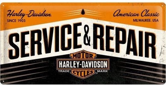 3D metalen wandbord "Harley-Davidson. Servise en repairs" 25x50cm