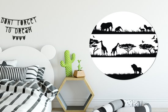 WallCircle - Cercle mural - Cercle mural - Illustration d'un ensemble d'animaux sauvages africains - Aluminium - Dibond - ⌀ 140 cm - Intérieur et extérieur