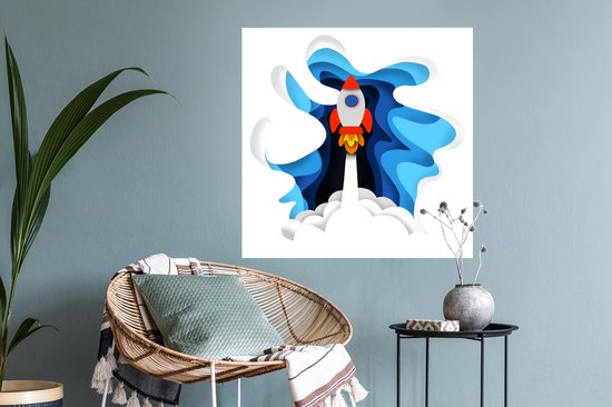 Sticker Muursticker Illustration pour enfants Espace - Illustration pour enfants d'une fusée - 50x50 cm - film adhésif autocollant - sticker mural repositionnable