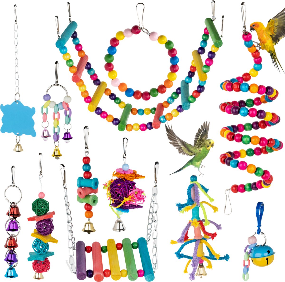 Comfie® Vogelspeelgoed 14 stuks - Parkieten Speelgoed - Vogelspeelgoed Parkiet - Vogelkooi Decoratie - Comfie