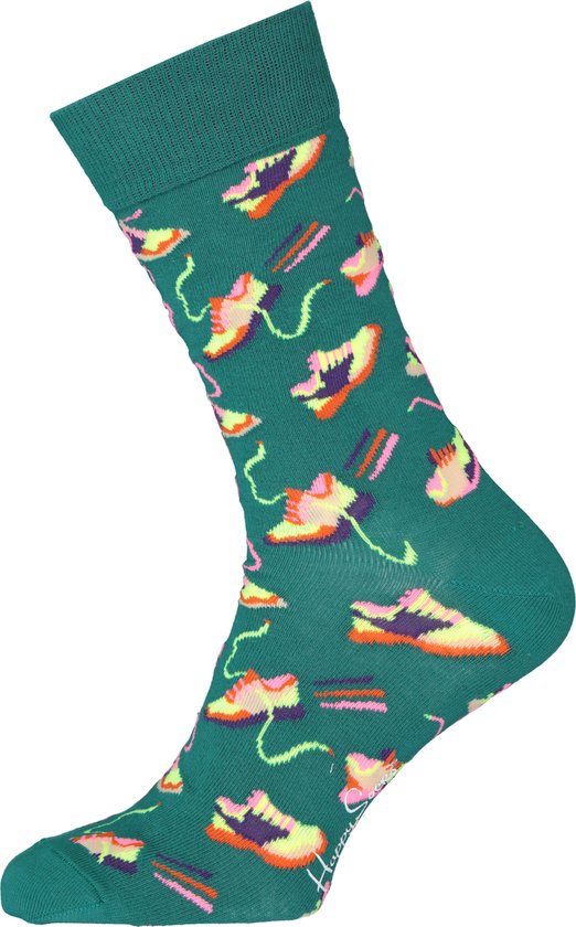 Happy Socks Run For It Sock - unisex sokken - groen met sneakers - Unisex - Maat: 41-46