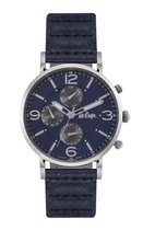 Lee Cooper LC06590.399 - Horloge - Analoog - Heren - leren band - Zwart - Zilverkleurig - Blauw