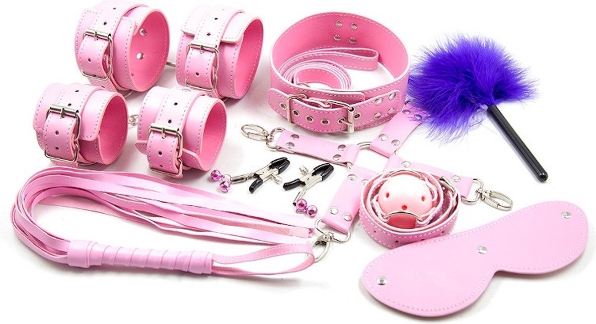 Nooitmeersaai - BDSM - Bondage set - Extreme - Sex Toys voor Koppels roze compleet 12-delig