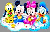 JJ-Art (Aluminium) | Disney figuren voor babykamer - kinderkamer | Baby Donald Duck, Mickey en Minnie Mouse, Pluto, rood, geel, blauw, grijs, modern | Foto-Schilderij print op Dibond (metaal 