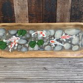 Koi Karpers op houten schaal - 100% handgeschilderd - 90x30 cm - schilderij op hout - YM-art