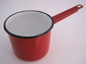 Emaille steelpan met schenktuitje - Ø 14 cm - 1,75 liter - rood gespikkeld