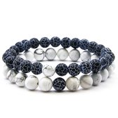 AWEMOZ Natuursteen Armbanden - Contrast Kralen Armbandjes - Blauw/Wit - Armband Dames - Armband Heren - Sieraden - Cadeau voor Man en Vrouw - Moederdag Cadeautje