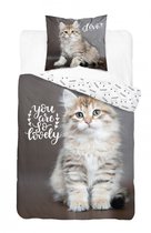 Dekbedovertrek Poes- Kitten- 1 persoons- 140x200- Katoen- dubbelzijdig.