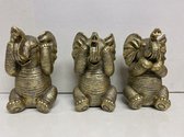 Figurines d'éléphants dorés "entendez, voyez et taisez-vous" - or - lot de 3 - hauteur 13 cm - polyrésine - décorative