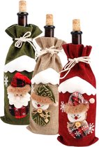 Flessenhouder | Fleszak | Kerst | Kerstman | Kerstboom | Kerstmis | Christmas | Xmas | Groen/Beige/Rood | Set van 3