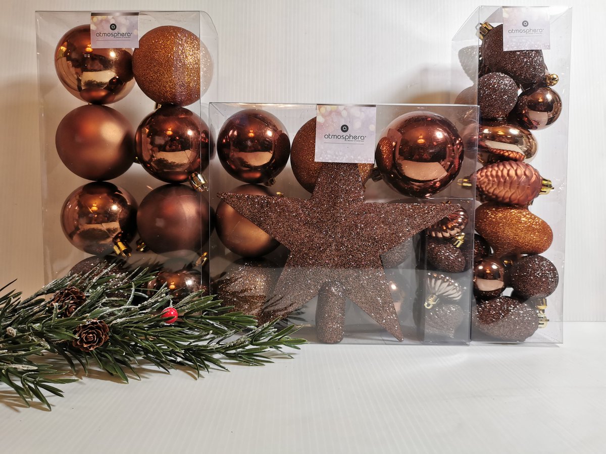 Ensemble de boules de Noël de luxe Marron 43 boules et cime de sapin