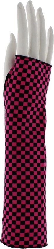Zac's Alter Ego Vingerloze handschoenen Black & Pink Checkered Long Zwart/Roze