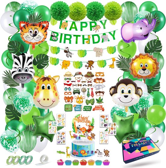 Fissaly 127 Stuks Jungle Thema Party Verjaardag Versiering XXL Set - Safari Decoratie Kinderfeestje - Ballonnen