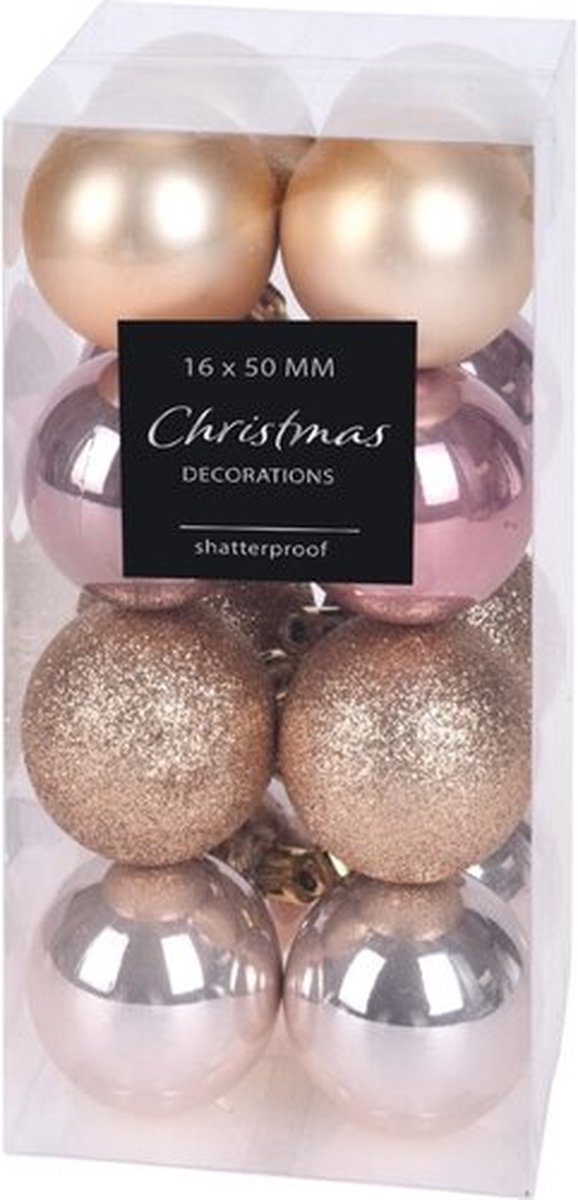 Kerstballenset 16-delig - Goud & Roze - ø5 cm