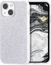 HB Hoesje Geschikt voor Apple iPhone 13 Mini Zilver - Glitter Back Cover