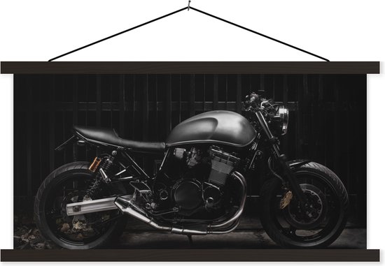 Porte-affiche avec affiche - Affiche scolaire - Vue latérale d'une moto noire - 150x75 cm - Lattes noires