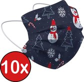 Mondkapje Kerst Wegwerp Mondmasker Mondkapjes Niet Medisch Universeel - Donker Blauw x Sneeuwpop - 10x