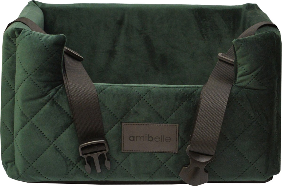 Velvet Green - Autostoel voor hond - 47x42cm - Wasbaar - Hondenmand Auto - Handgemaakt