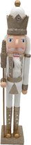 Notenkraker hout Wit met goud glitter met staf 56 cm