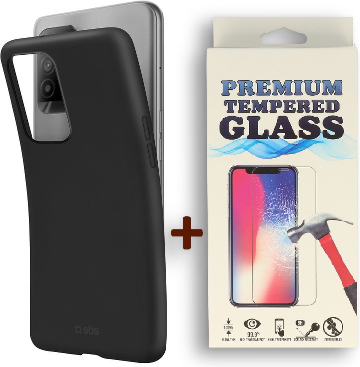 HB Hoesje Geschikt voor Oppo A54S Zwart & Glazen Screenprotector - Silicone Back Cover