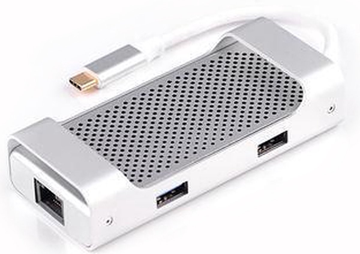 NÖRDIC DOCK-134 USB-C naar HDMI 4K 30Hz docking station - 1xRJ45, 2xUSB 3.1, 1x USB-C 87W PD en 1xSD-kaartlezer - Zilver