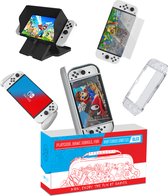 PlayCool 8-in-1 Accessoires Set geschikt voor Nintendo Switch OLED – Beschermhoes & Screen Protector – Crystal Clear Case  – Ergonmische handvat – PlayStand & Zonnescherm – Cadeaut