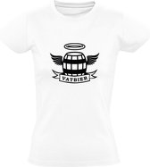 Vatbier | Dames T-shirt | Wit | Halo | Engel | Drank | Alcohol | Bier | Kroeg | Feest | Festival