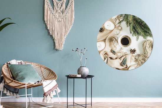 WallCircle - Tableau - Peintures Ronds Branche De Pin Café Hiver - Multicolore - 90 X 90 Cm