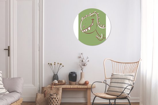 Illustration d'un dinosaure sur fond vert Sticker papier peint cercle mural 80x80 cm / cercle papier peint / cercle mural / cercle vivant - autocollant & découpe ronde