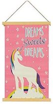 Giftdecor wanddecoratie Unicorn junior 54 x 33 cm canvas roze