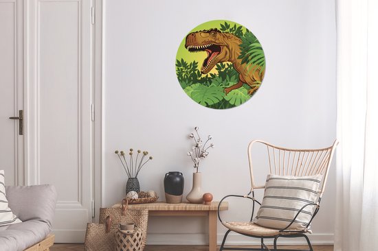 Illustration d'un Tyrannosaure dans une forêt Sticker mural cercle papier peint 80x80 cm / cercle papier peint / cercle mural / cercle vivant - autocollant & découpe ronde