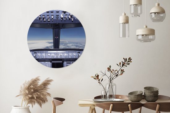 Cercle mural - Cercle mural - ⌀ 90 cm - Plastique - Cockpit - Nuages - Avion