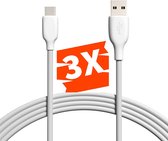 3-PACK Power TPE USB-C Kabel voor Samsung / Huawei - Data en Sychronisatie - Snellaadkabel Opladerkabel Snoer Oplaadsnoer - Type C Fast Charging - Oplaadkabel - 3 Meter