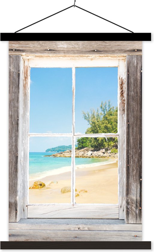 Porte-affiche avec affiche - Affiche scolaire - Vue à travers - Plage - Bois - 120x180 cm - Lattes noires