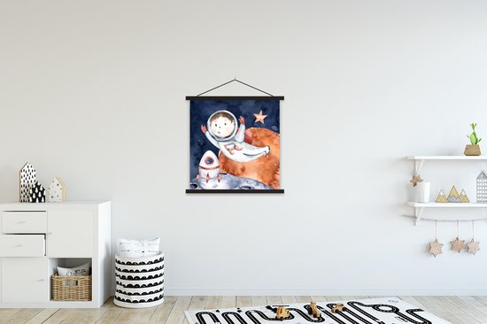 Porte-affiche avec affiche - Affiche scolaire - Espace - Lune - Fusée - Garçons - Meiden - Enfants - 60x60 cm - Lattes noires