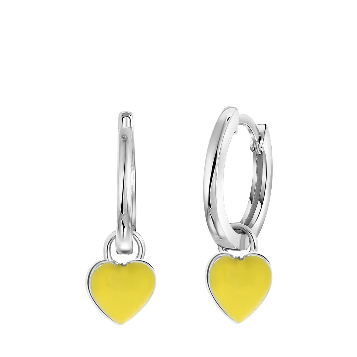 Zilveren oorringen met hanger hart enamel geel K3