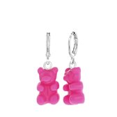 Bijoux oorbellen met hanger beer fuchsia