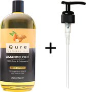 Amandelolie 250ml + Pompje | 100% Puur & Onbewerkt | Food Grade Koudgeperste Zoete Amandel Olie voor Haar, Huid en Lichaam