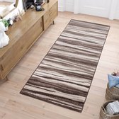 Tapiso Sari Tapijt Loper Bruin Gestreept Modern Woonkamer Hal Slaapkamer Maat- 90x500