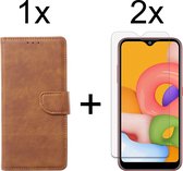 Samsung A03S Hoesje - Samsung Galaxy A03S hoesje bookcase bruin wallet case portemonnee hoes cover hoesjes - 2x Samsung A03S screenprotector