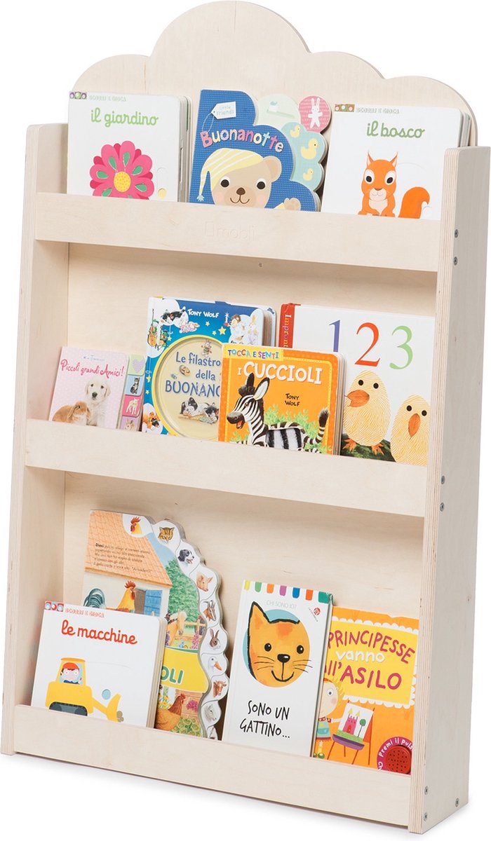 Babywood Montessori Boekenkast van hout voor kinderen, boekenrek voor hamen, veilig boekenrek, boekenkast, kinderboekenkast, planken, houten boekenkast