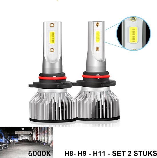 H8, H9, H11 LED lampen (set 2 stuks) CANbus Geschikt 6000k Helder Wit  8000LM IP68 72