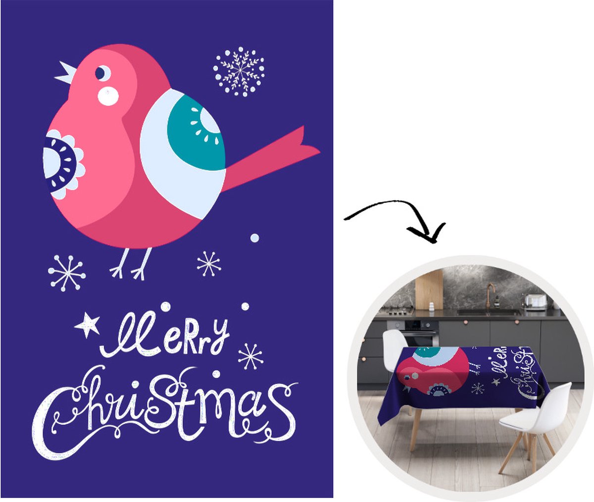 Kerst Tafelkleed - Kerstmis Decoratie - Tafellaken - Vogel - Sneeuw - Kerst - Merry christmas - 180x260 cm - Kerstmis Versiering