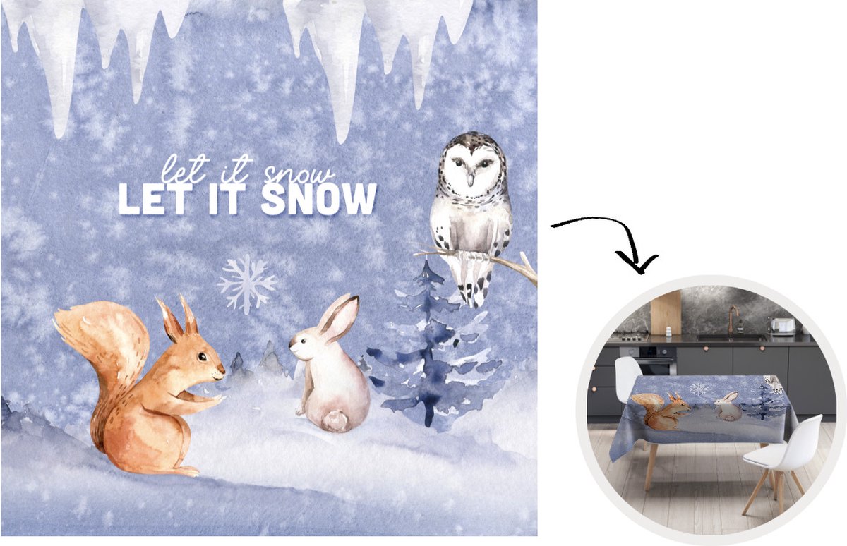 Tafelkleed - Tafellaken - 150x150 cm - Winter - Eekhoorn - Uil - Haas - Binnen en Buiten